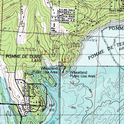 Topographic Map of Wheatland Public Use Area, MO