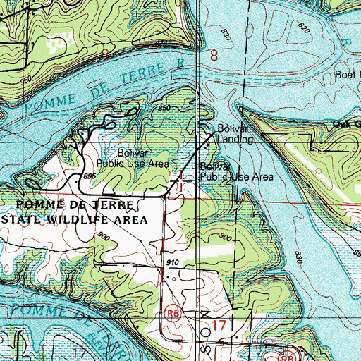 Topographic Map of Bolivar Public Use Area, MO