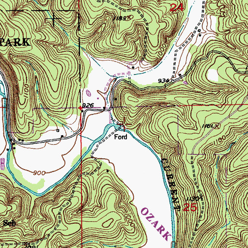 Topographic Map of Baptist River Access, MO
