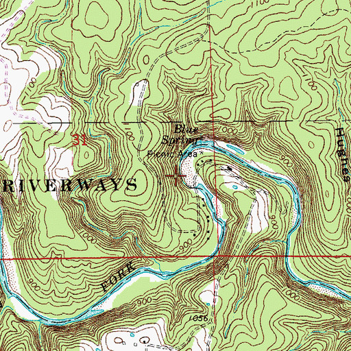 Topographic Map of Bluff View River Access, MO