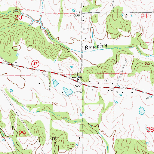 Topographic Map of Lindsey School (historical), MO