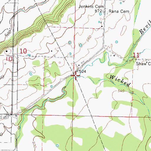 Topographic Map of Wicked Creek, AR