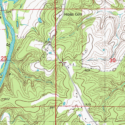 Topographic Map of Peaceful Bend School, MO