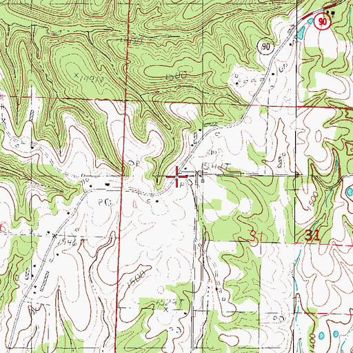 Topographic Map of OK School (historical), MO