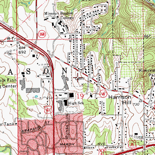 Topographic Map of Saint Marys Cemetery, MO