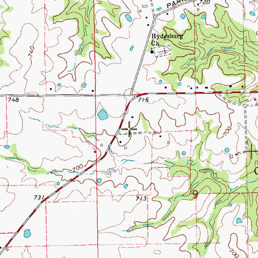 Topographic Map of Hydesburg School (historical), MO