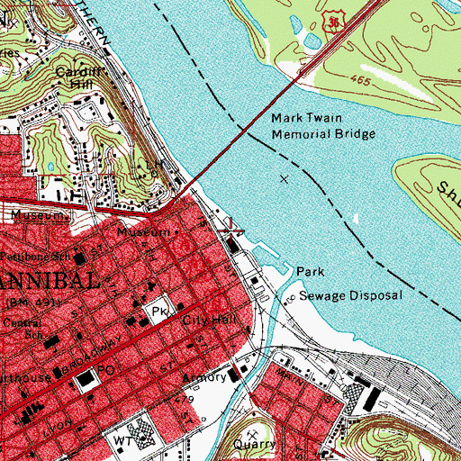 Topographic Map of Broadway Wharf, MO