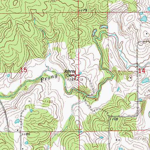 Topographic Map of Johns Cemetery, MO