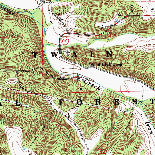Topographic Map of Point Bluff School, MO