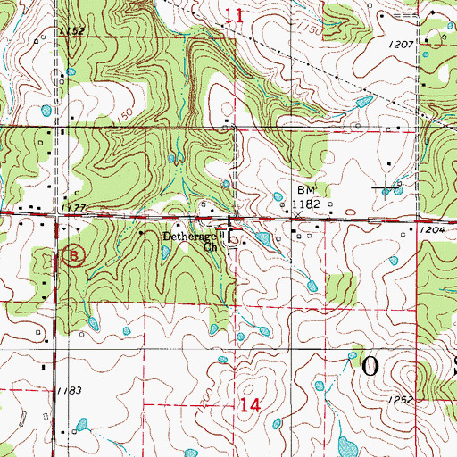 Topographic Map of Detherage School, MO