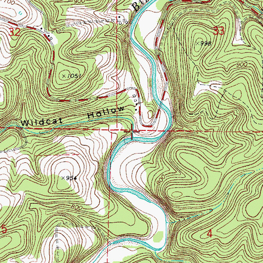 Topographic Map of Wildcat Hollow, AR