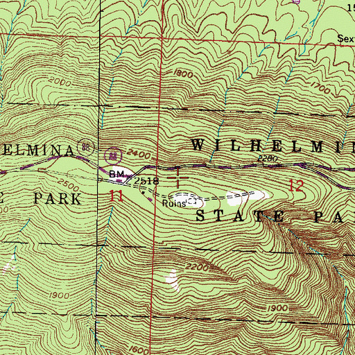 Topographic Map of Queen Wilhelmina State Park, AR