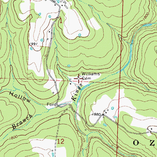 Topographic Map of Williams Cemetery, AR