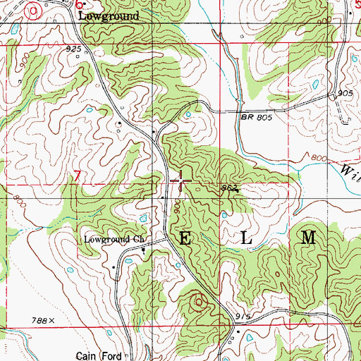 Topographic Map of Lowground School (historical), MO