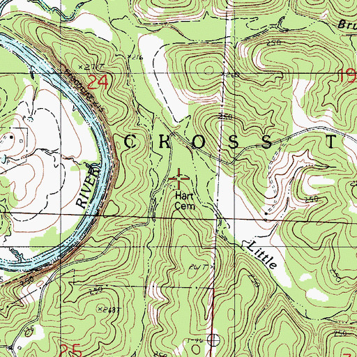 Topographic Map of Hart Cemetery, MO