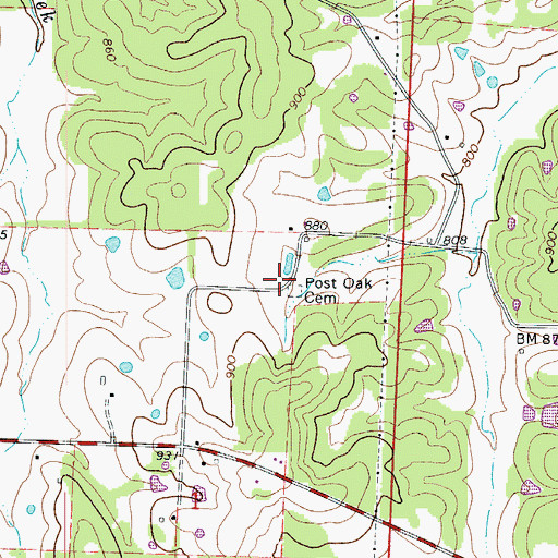 Topographic Map of Postoak Church (historical), MO