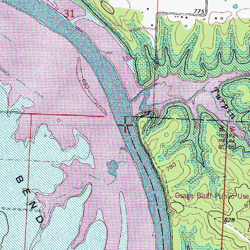 Topographic Map of Peal Bend Bridge (historical), MO