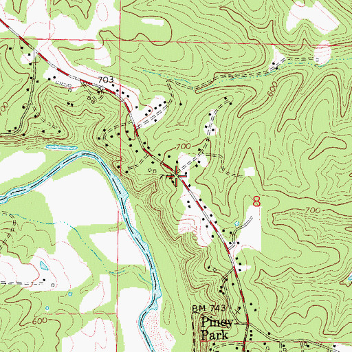 Topographic Map of Pine Bluff School, MO