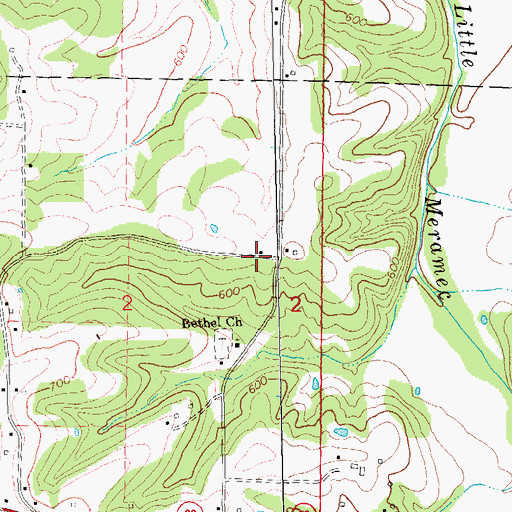 Topographic Map of Mount Hope School, MO