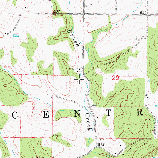 Topographic Map of Brush Creek School, MO