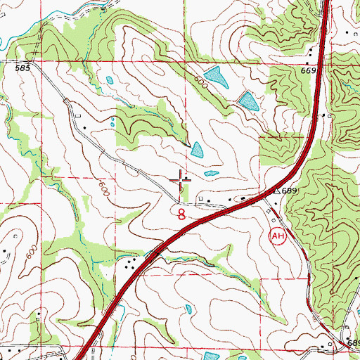 Topographic Map of Indian Prairie School, MO