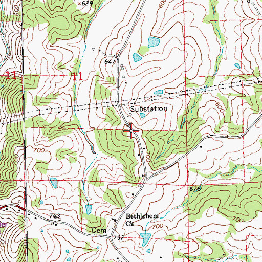 Topographic Map of Pikes Peak School, MO
