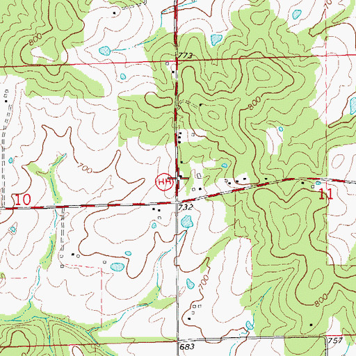 Topographic Map of Hickory Flat School, MO