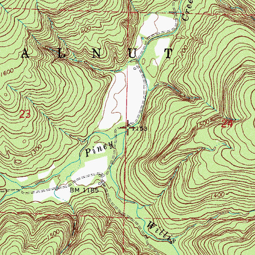 Topographic Map of Willis Creek, AR
