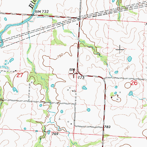 Topographic Map of Bleak Mound School, MO