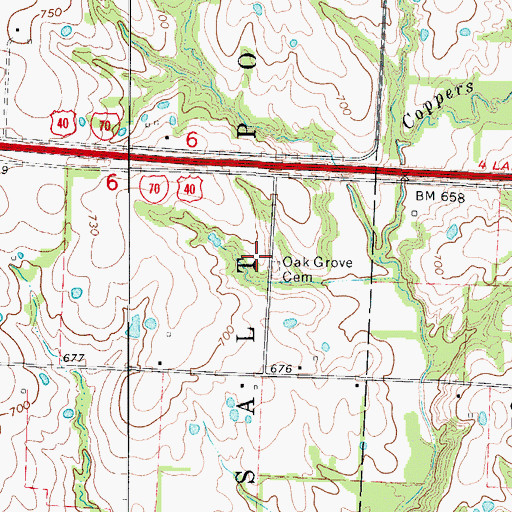 Topographic Map of Oak Grove School (historical), MO