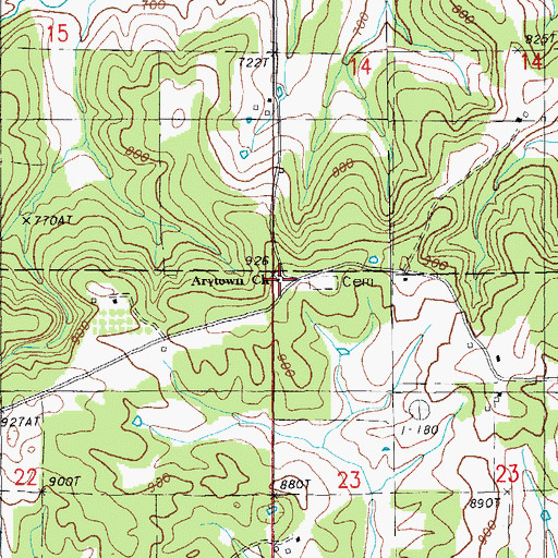 Topographic Map of Arytown Church, MO