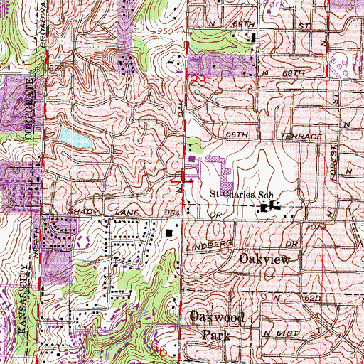 Topographic Map of Gladstone Square and Shops, MO