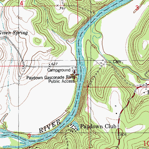 Topographic Map of Paydown Gasconade River Public Access, MO