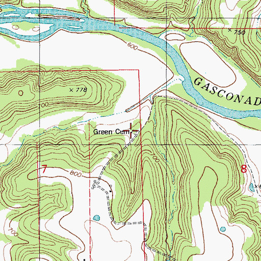 Topographic Map of Green Cemetery, MO