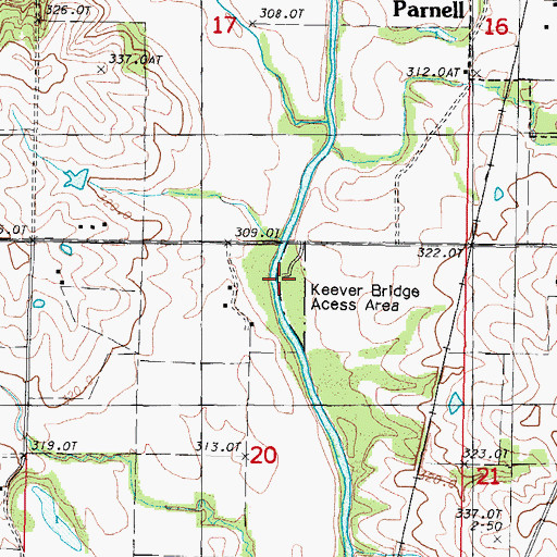 Topographic Map of Keever Bridge Access Area, MO