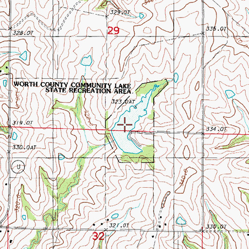 Topographic Map of Worth County Community Lake State Recreation Area, MO