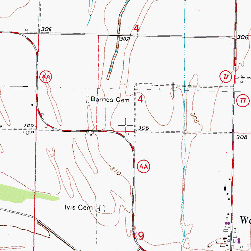 Topographic Map of Sassafras Ridge School, MO