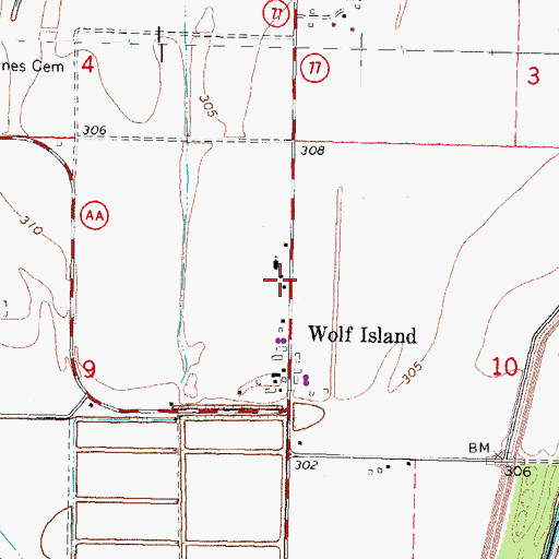 Topographic Map of Wolf Island Church (historical), MO