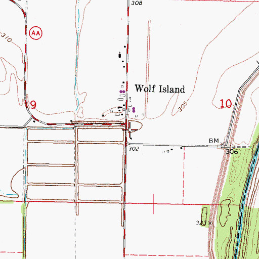 Topographic Map of Sassafras Ridge School, MO