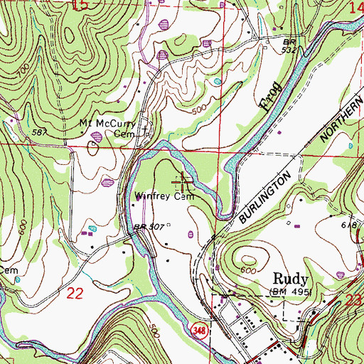 Topographic Map of Winfrey Cemetery, AR