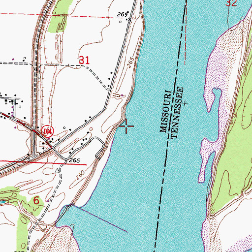 Topographic Map of Cottonwood Point Landing, MO