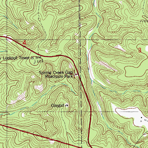 Topographic Map of Spring Creek Gap Roadside Park, MO