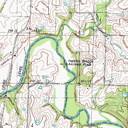 Topographic Map of Hadorn Bridge Access Area, MO