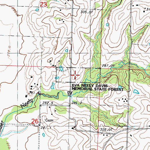 Topographic Map of Eva Neely Davis Memorial State Forest, MO
