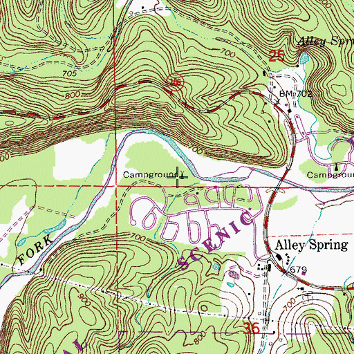 Topographic Map of Alley Spring River Access, MO