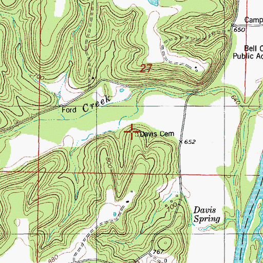 Topographic Map of Davis Cemetery, MO