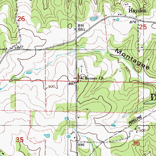 Topographic Map of Kenner Church, MO