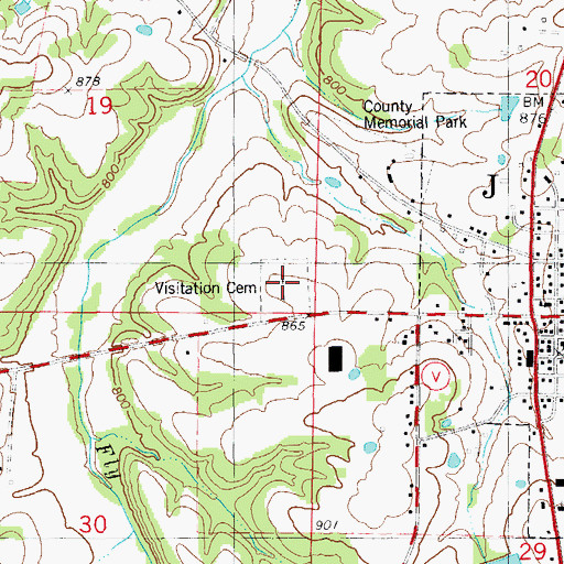 Topographic Map of Visitation Cemetery, MO
