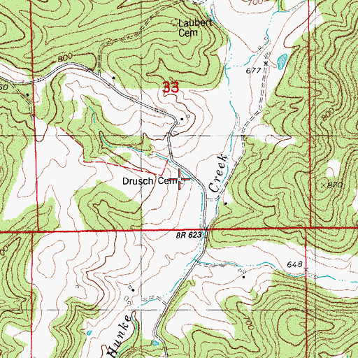 Topographic Map of Drusch Cemetery, MO