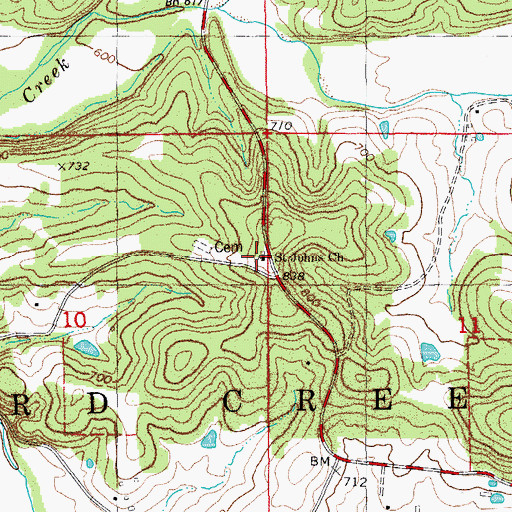 Topographic Map of Saint Johns Church, MO